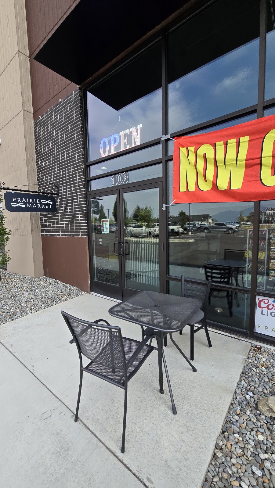 Prairie Market storefront and patio seating